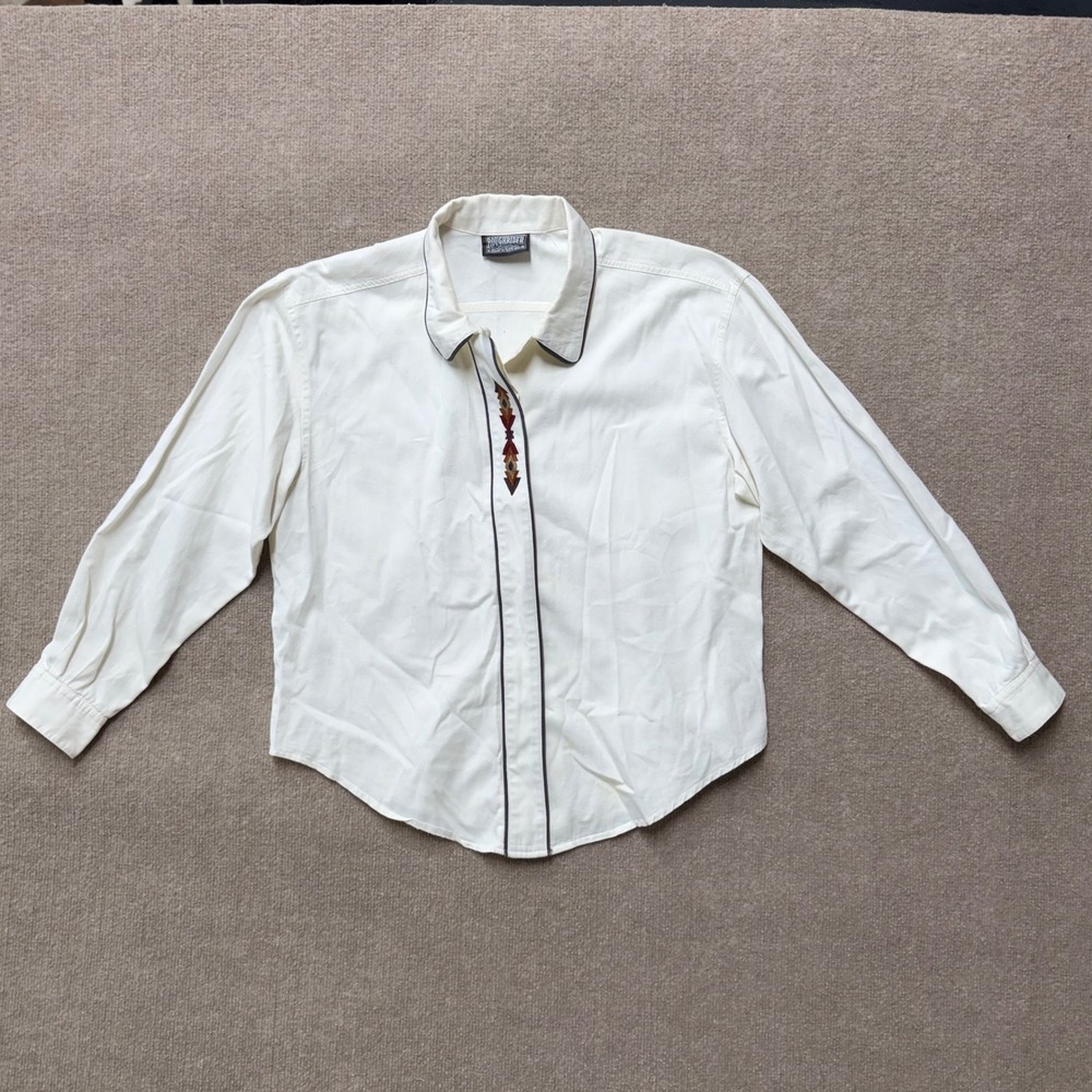 Roughrider by Circle T Womens Western Shirt Vintage Embroidered Cotton White L